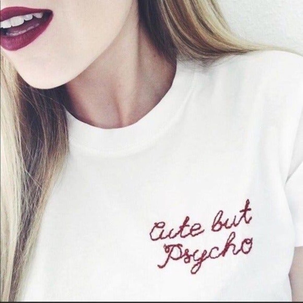 Cute but psycho embroid brandy melville t-shirt